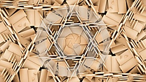 David star fractal spiral design beige wooden art background symmetry hexagon geometric 3D illustration