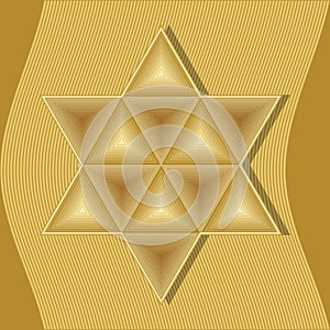 David star, symbol of jew, judaism and Israel composed of golden embossed triangles