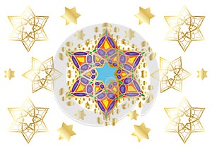 David stars pattern Vintage Festive oriental Gold Ornament Jewish Holiday Decoration cardWedding day