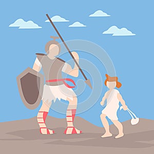 David versus Goliath cartoon design vector flat isolated illustration