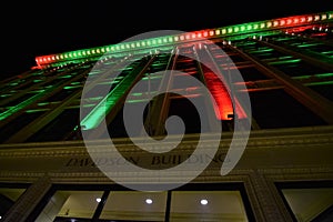 Davidson building lighted for the holidays in downtown sioux city iowa