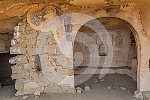 DAVIT GAREJA, GEORGIA - JULY 16, 2017: One of the cave churches of Udabno cave monastery at Davit Gareja monastic complex in Georg