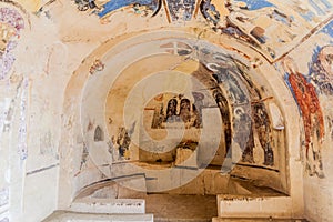 DAVIT GAREJA, GEORGIA - JULY 16, 2017: One of the churches at Udabno cave monastery at Davit Gareja monastic complex in Georg