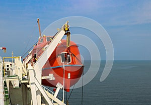 Davit lifeboat, Rescue boat hanging or lifeboat of Cargo ship photo