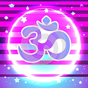 Dawali spiritual sign Om over the vibrant beaming background. Trendy and bright artwork compositin. Vector illustration. photo