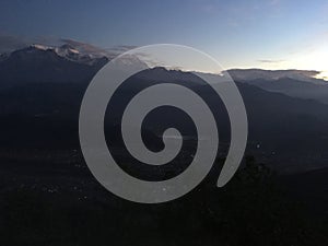 Dawn above Himalayan Mountains - View from Sarangkot, Nepal.