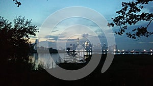 Dawn above Manhattan and Ellis Island.