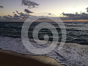 Dawn above Pacific Ocean - View from Kapaa Beach Park on Kauai Island, Hawaii.