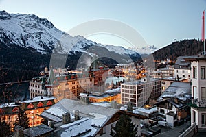 At dawn. Amazing mountain scenery from St. Moritz, Switzerland.