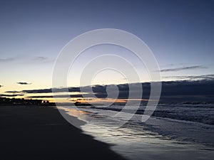 Dawn in April above Atlantic Ocean in Far Rockaway, Queens, New York, NY.