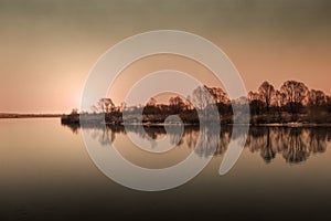 Dawn on the banks of the morning river. Belarus Gomel