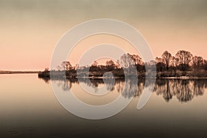 Dawn on the banks of the morning river. Belarus Gomel