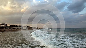 Dawn on the beach of the Mediterranean Sea, Haifa