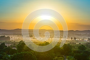 Dawn in the crop fields and farms at Region del Maule, Chile