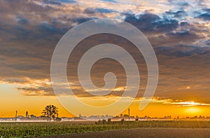 Dawn on cultivated fields