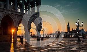 Dawn in front of the Ducal Palace.Venice