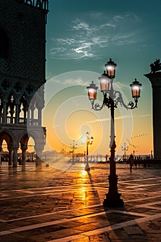 Dawn in front of the Ducal Palace.Venice