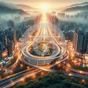 Dawn of the Futuristic Metropolis: A Harmony of Nature and Technology