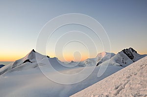 Dawn at high altitude in Swiss Wallis Alps photo