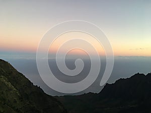 Dawn at Kalalau Valley Lookout in Waimea Canyon on Kauai Island, Hawaii.