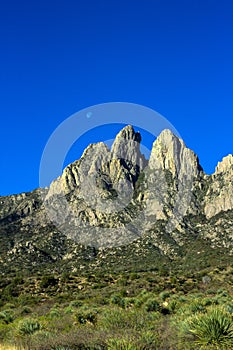 Dawn light and the moon at Organ Mountains-Desert Peaks National Monument in New Mexico photo