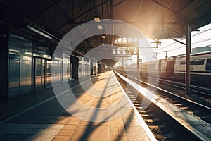 Dawn light over a train at the station