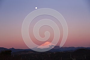 Dawn moon and Mt. Fuji