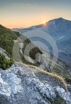 Dawn on mountains ridge