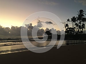 Dawn in October in Wailua Bay near Hikinaakala Heiau on Kauai Island, Hawaii - Wailua River Entering Pacific Ocean.