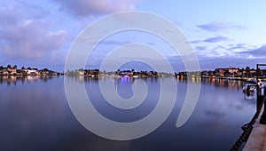 Dawn over the boats in Esplanade Harbor Marina in Marco Island