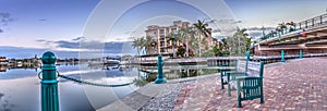 Dawn over the boats in Esplanade Harbor Marina in Marco Island