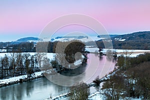 Dawn over Danube river in winter