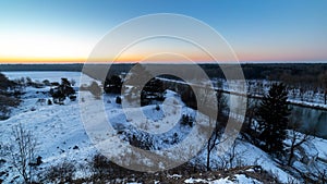 Dawn over Danube river in winter