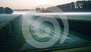 Dawn Over a Spiderweb-Covered Field
