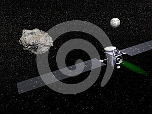 Dawn spacecraft, Vesta and Ceres - 3D render photo