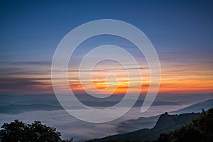 Dawn of sea mist on the top of Sierra, Doi Samer-Dao, Nan