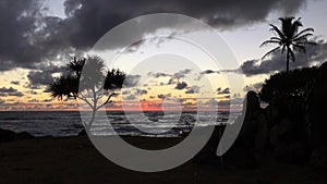 Dawn in September at Hikinaakala Heiau in Wailua Bay on Kauai Island, Hawaii.