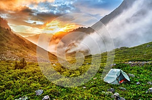 Dawn in Siberian mountains