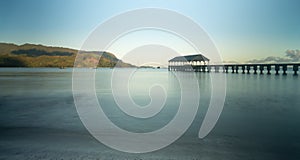 Dawn and sunrise at Hanalei Bay and Pier on Kauai Hawaii