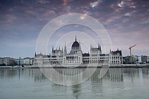 Dawn twilight shot of the Hungarian Parliament