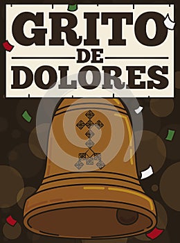 Bell Announcing the `Cry of Dolores` in Mexican Independence Day, Vector Illustration photo