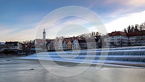 Dawn at the weir at river Lech in Landsberg