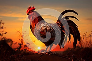 Dawns announcement, rooster shadow cast by the morning sunrise light