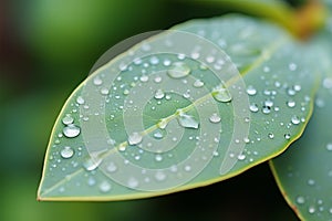 Dawns jewel Water droplets on a eucalyptus leaf in mornings embrace