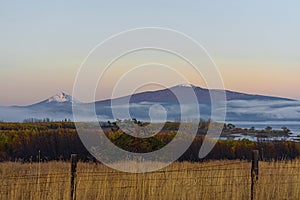 Dawn view of ranch land on upper Klamath Lake photo