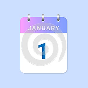 Day of 1st January Daily calendar of january month on white paper note