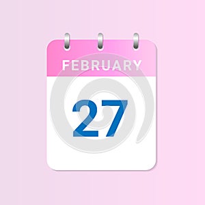 Day of 26th February. Daily calendar of February month on white paper note
