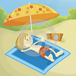 Day at the beach illustration with radio