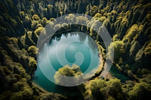 During the day, body of water is encircled by trees