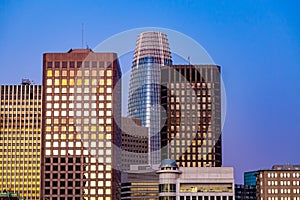 Day break on San Francisco skyline with shimmering round configuration of the tallest building the Salesforce tower